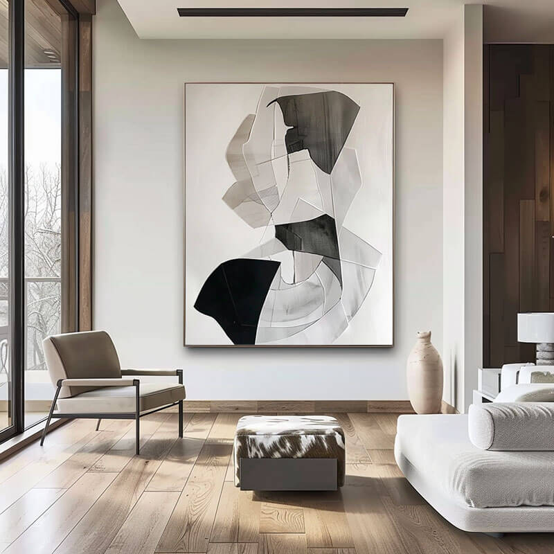 Black and White Abstract Canvas Wall Art | Modern Vertical Print #AA 346