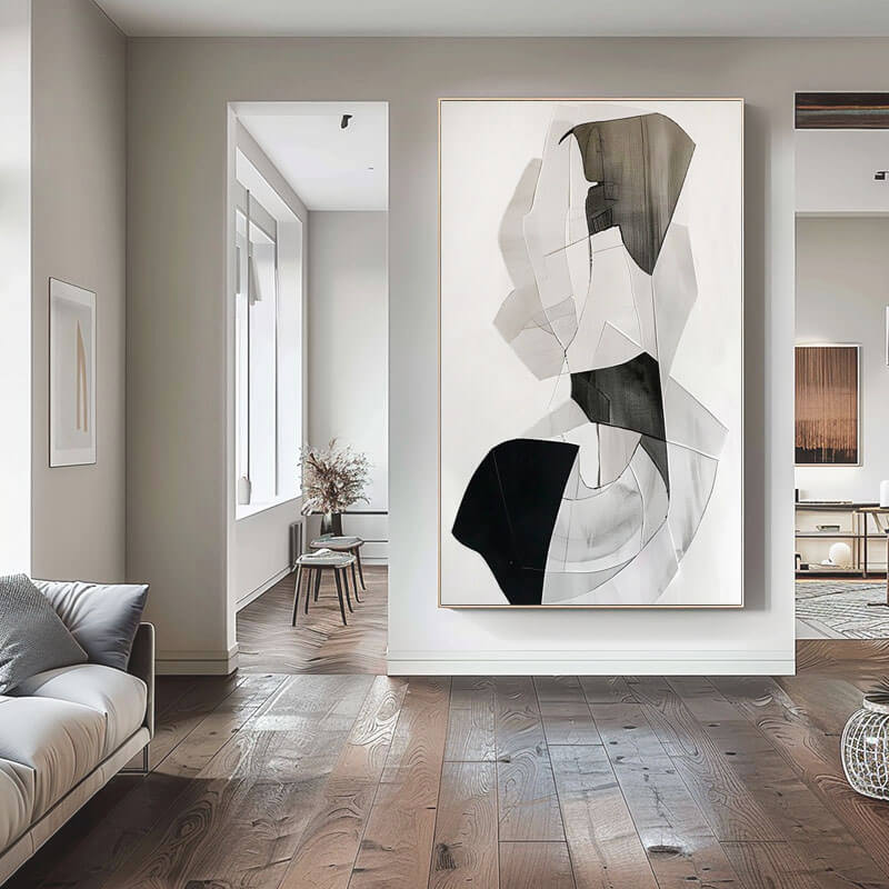Black and White Abstract Canvas Wall Art | Modern Vertical Print #AA 346
