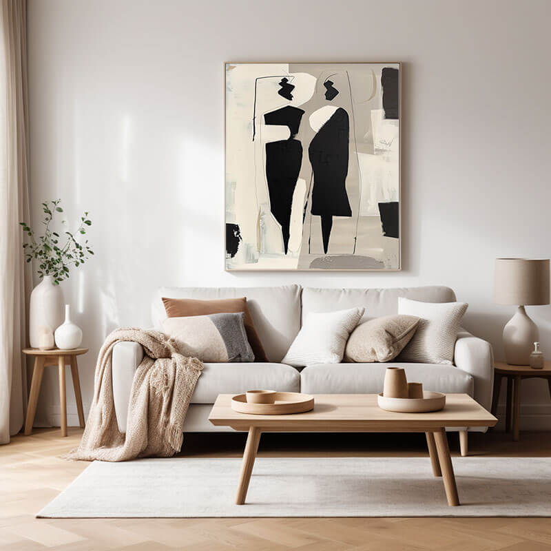 Abstract Figure Canvas Wall Art | Modern Black & Beige Silhouette #AA 416