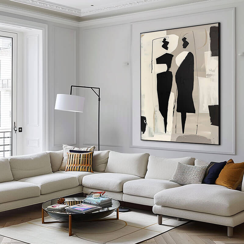 Abstract Figure Canvas Wall Art | Modern Black & Beige Silhouette #AA 416