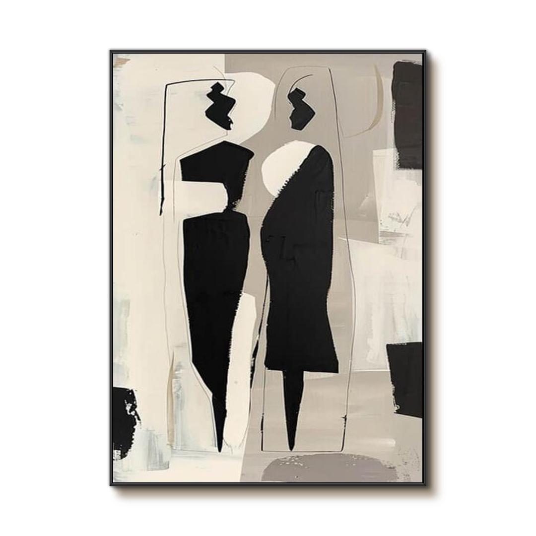 Abstract Figure Canvas Wall Art | Modern Black & Beige Silhouette #AA 416