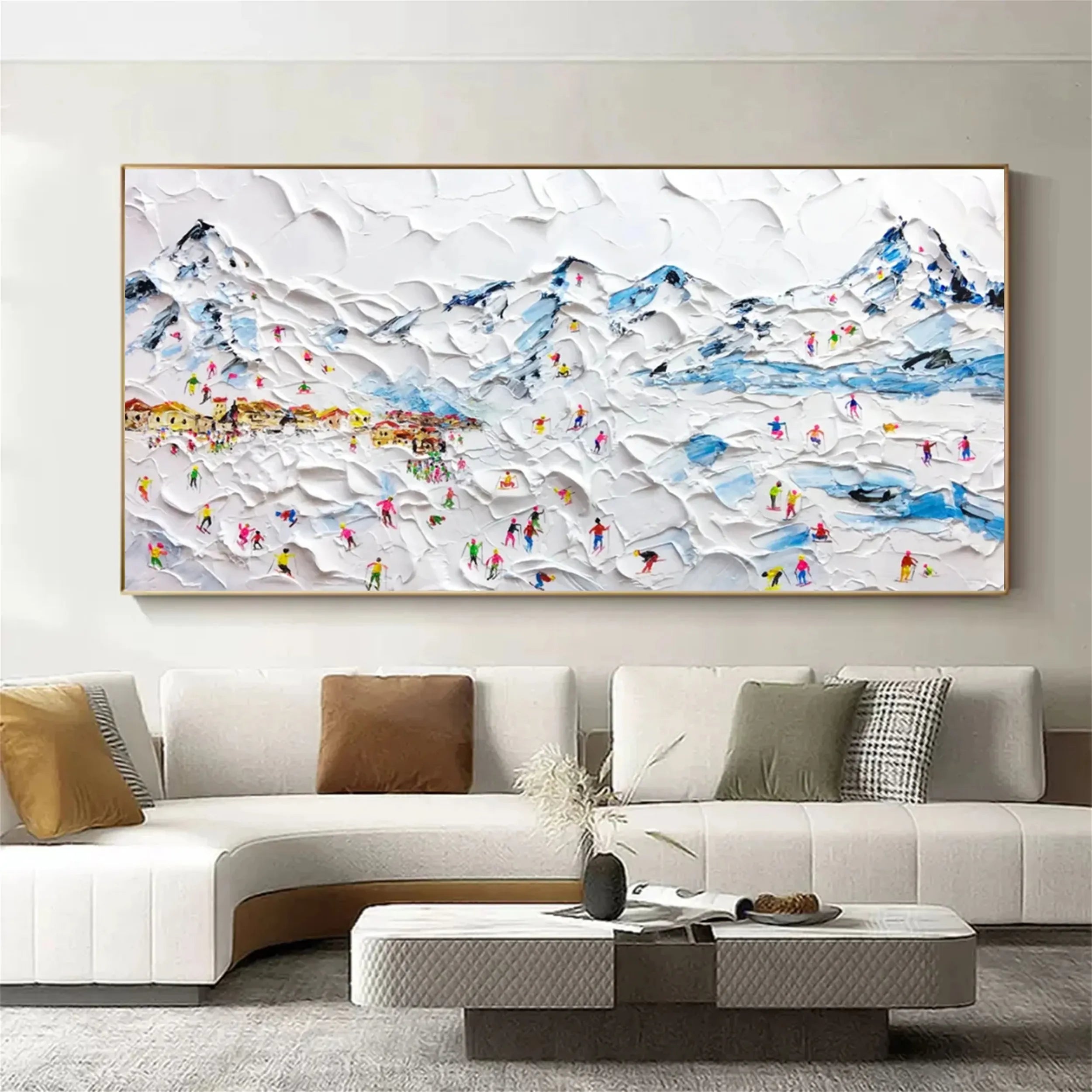 Large Abstract Ski Art | Textured Skiing Landscape Painting