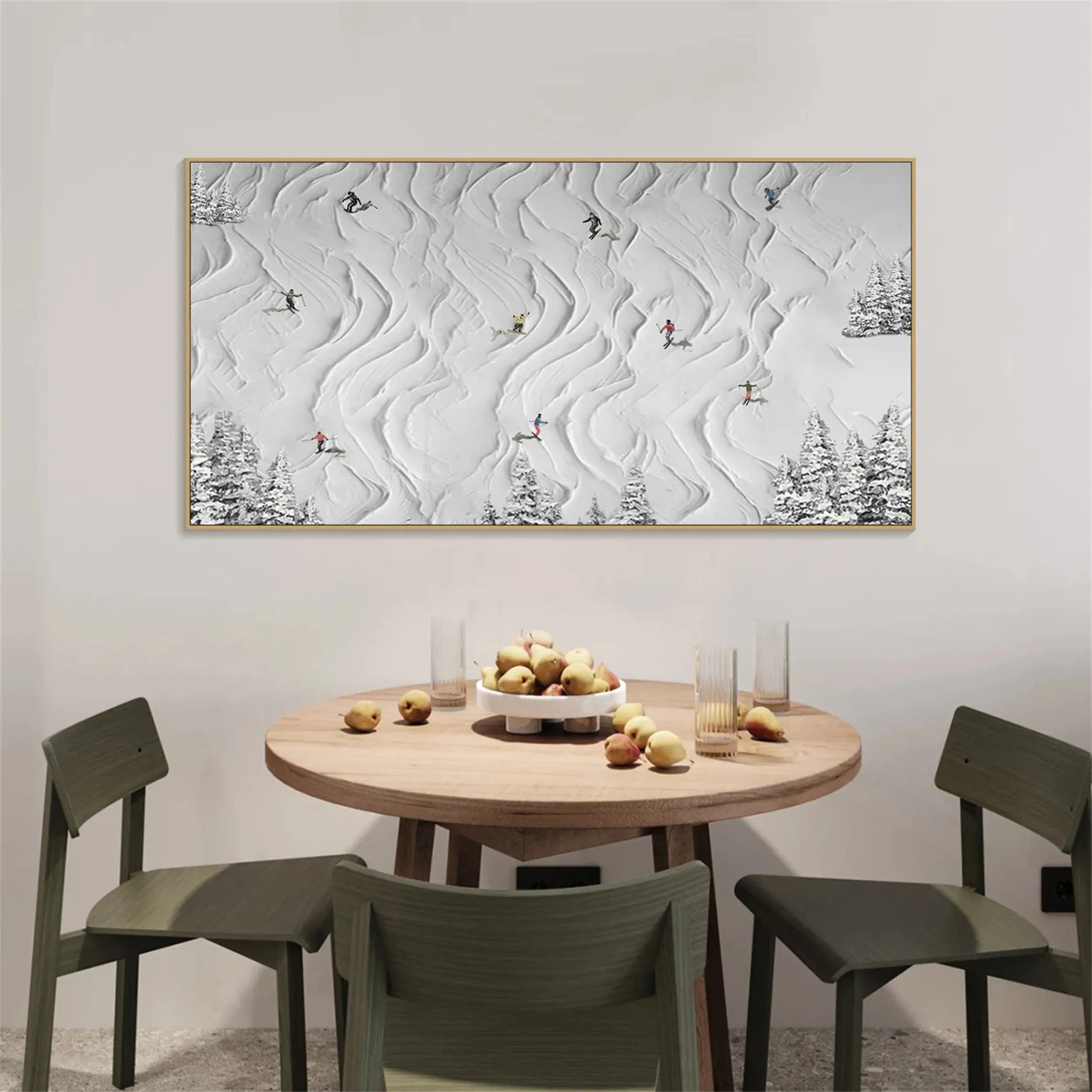 White Minimalist Ski Scene Abstract Oil Painting - Modern Sport Art #JJ 109