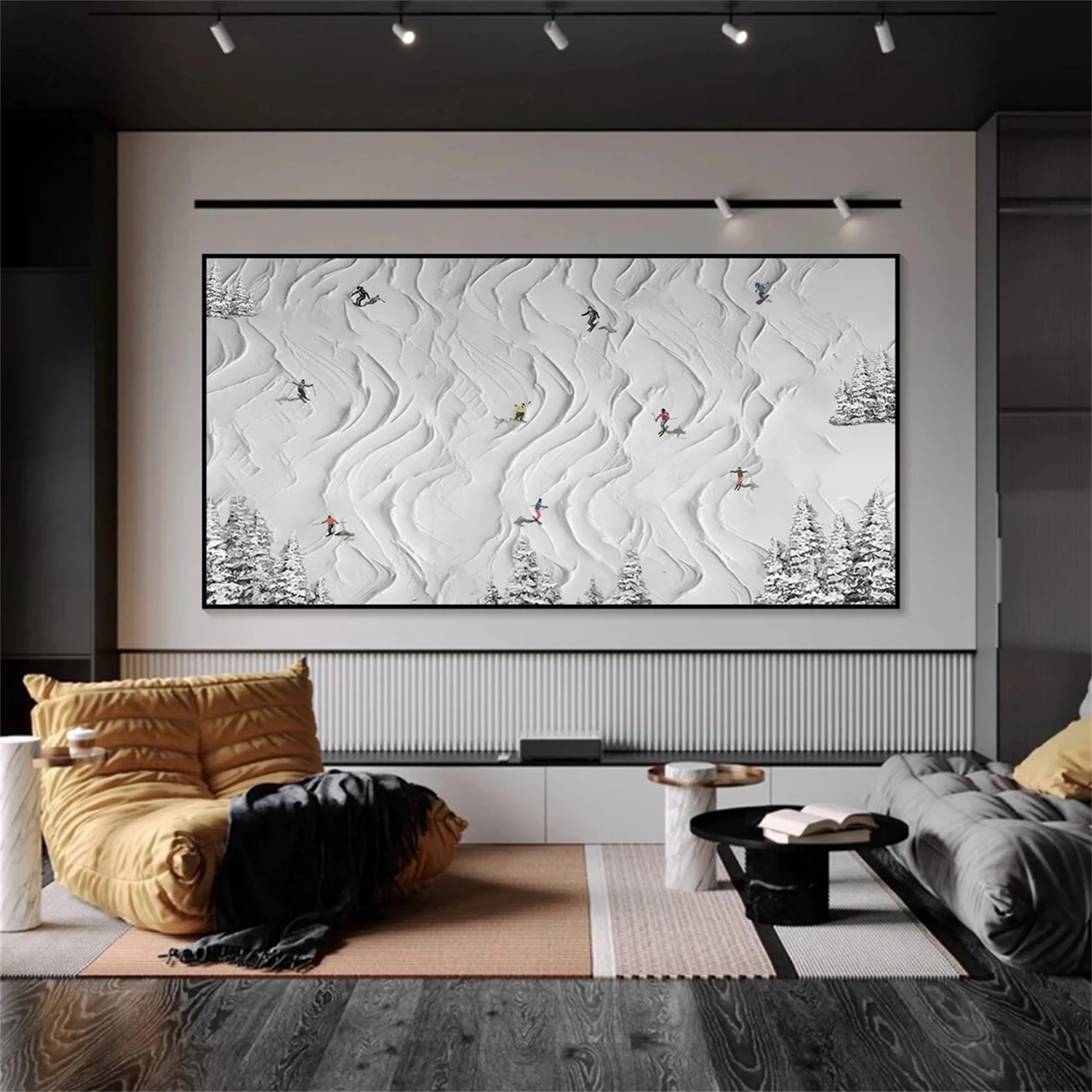 3D White Ski Landscape Abstract - Textured Sport Oil Painting
