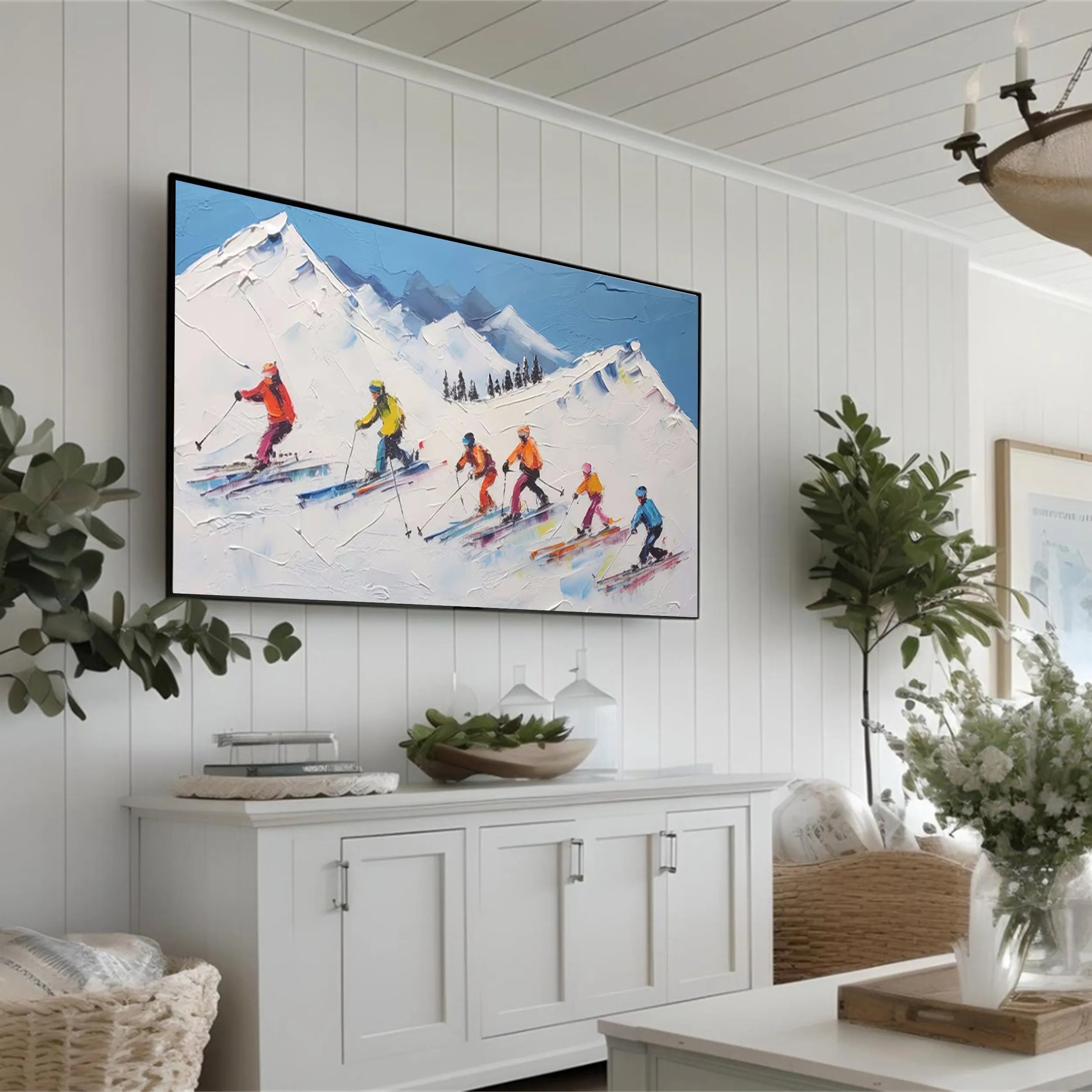 Skiing Wall Art – Handmade Textured Winter Sports Canvas #JJ 395