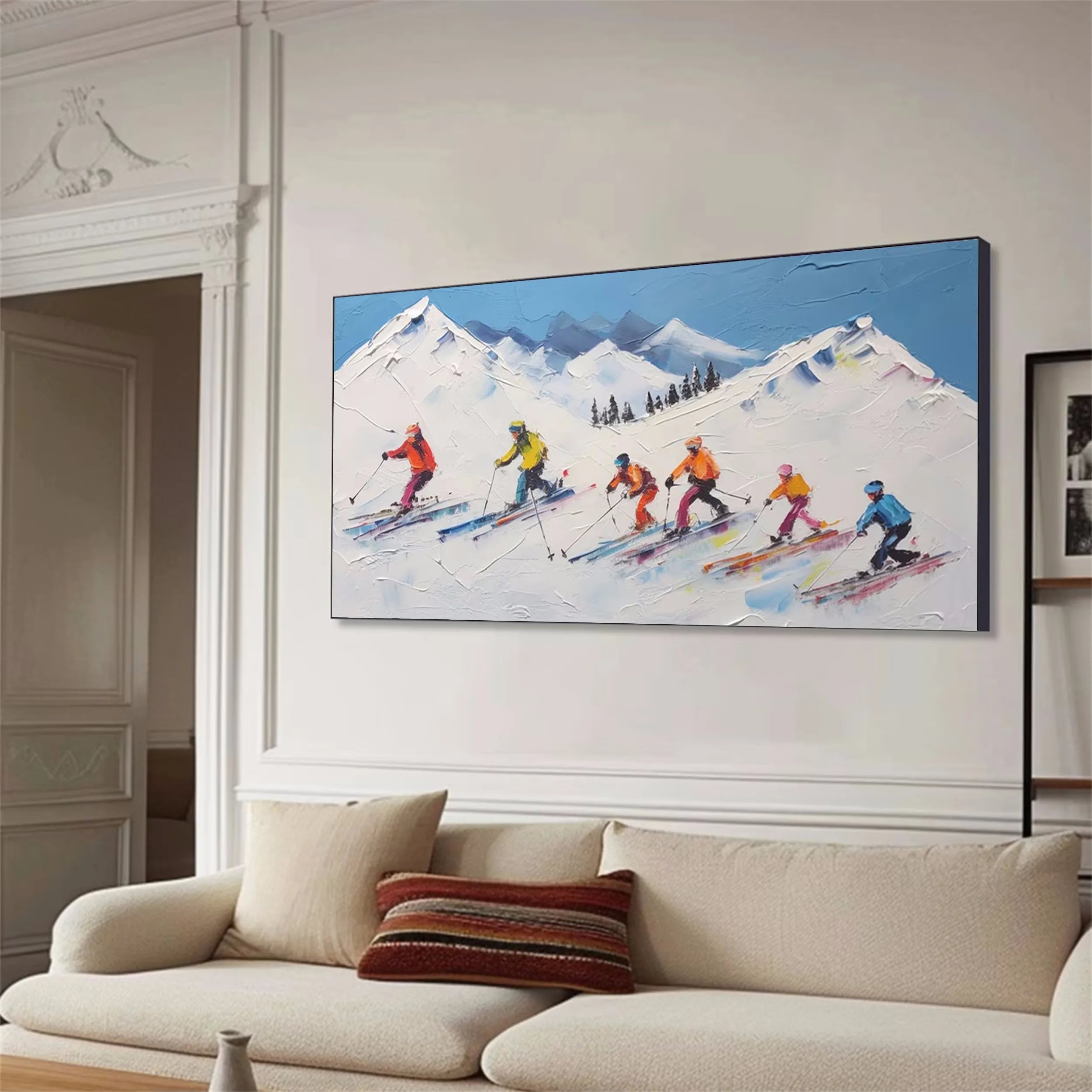 Skiing Wall Art – Handmade Textured Winter Sports Canvas #JJ 395