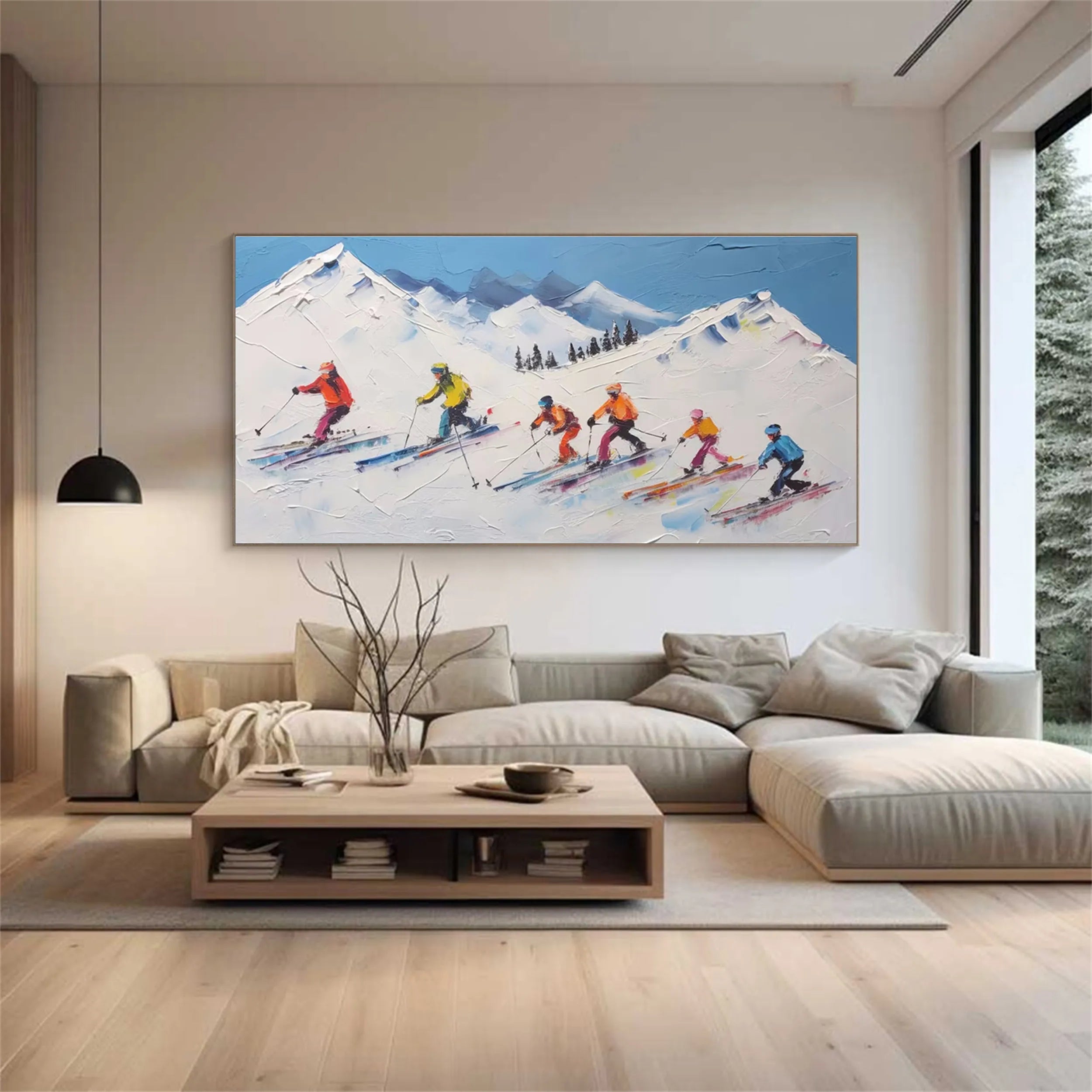 Skiing Wall Art – Handmade Textured Winter Sports Canvas #JJ 395