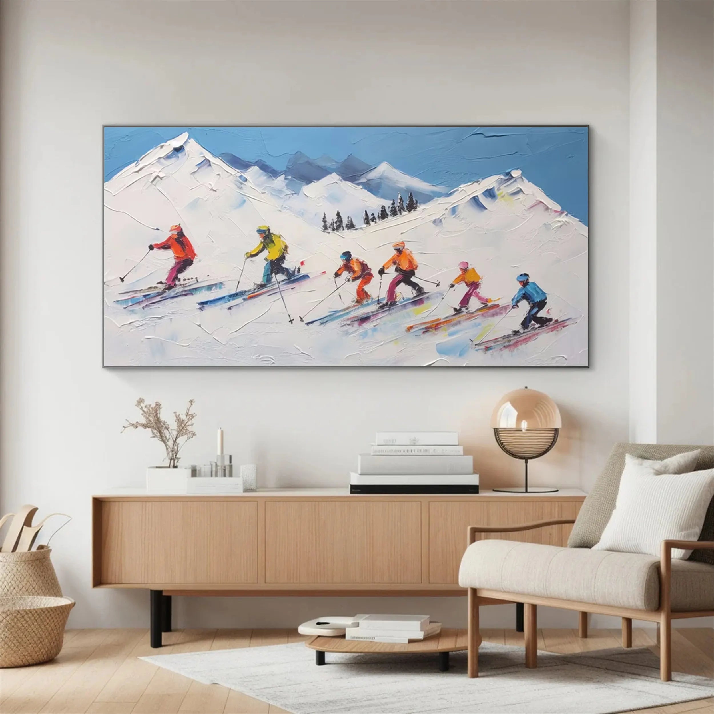 Handmade Skiing Painting – Winter Sports Textured Canvas
