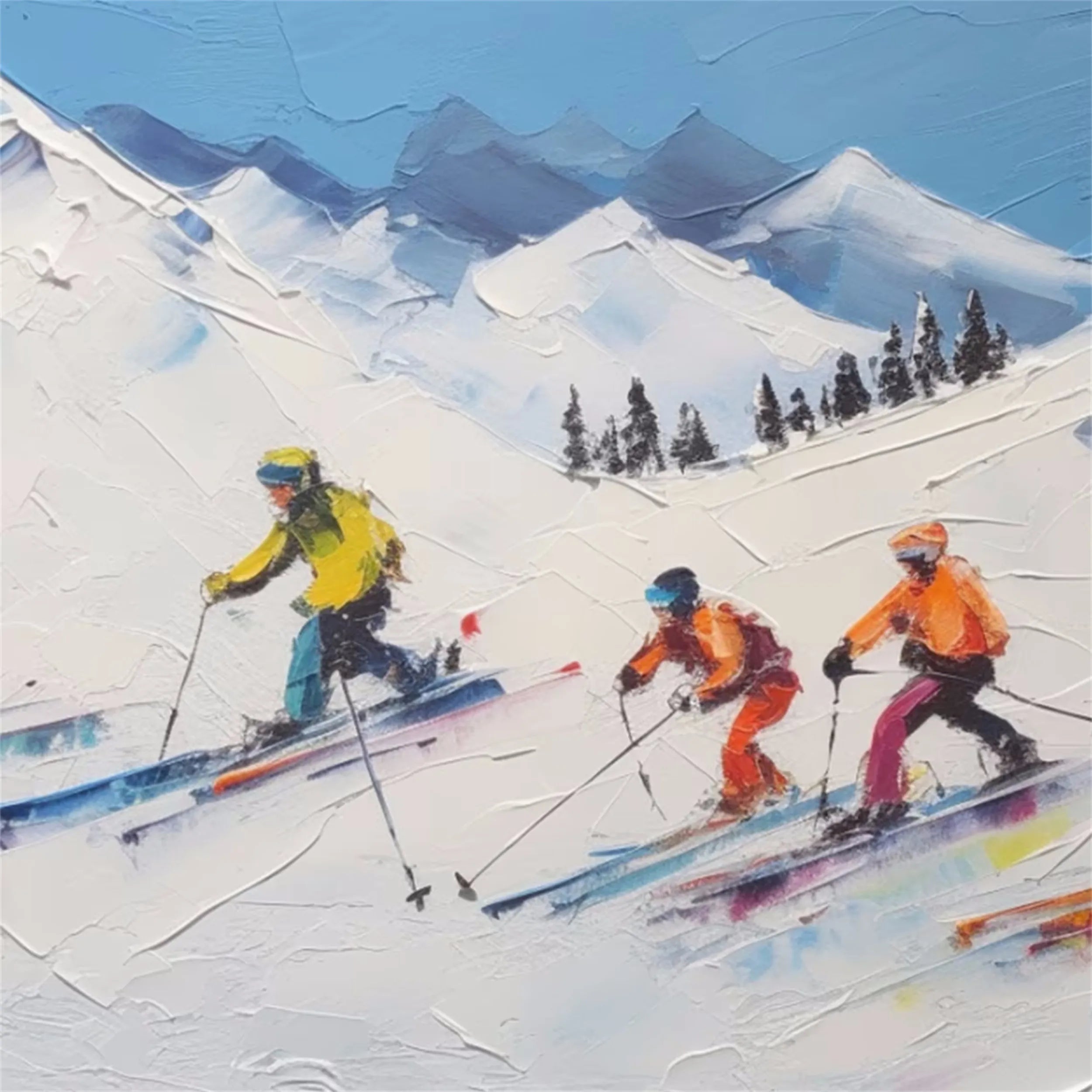 Skiing Wall Art – Handmade Textured Winter Sports Canvas #JJ 395