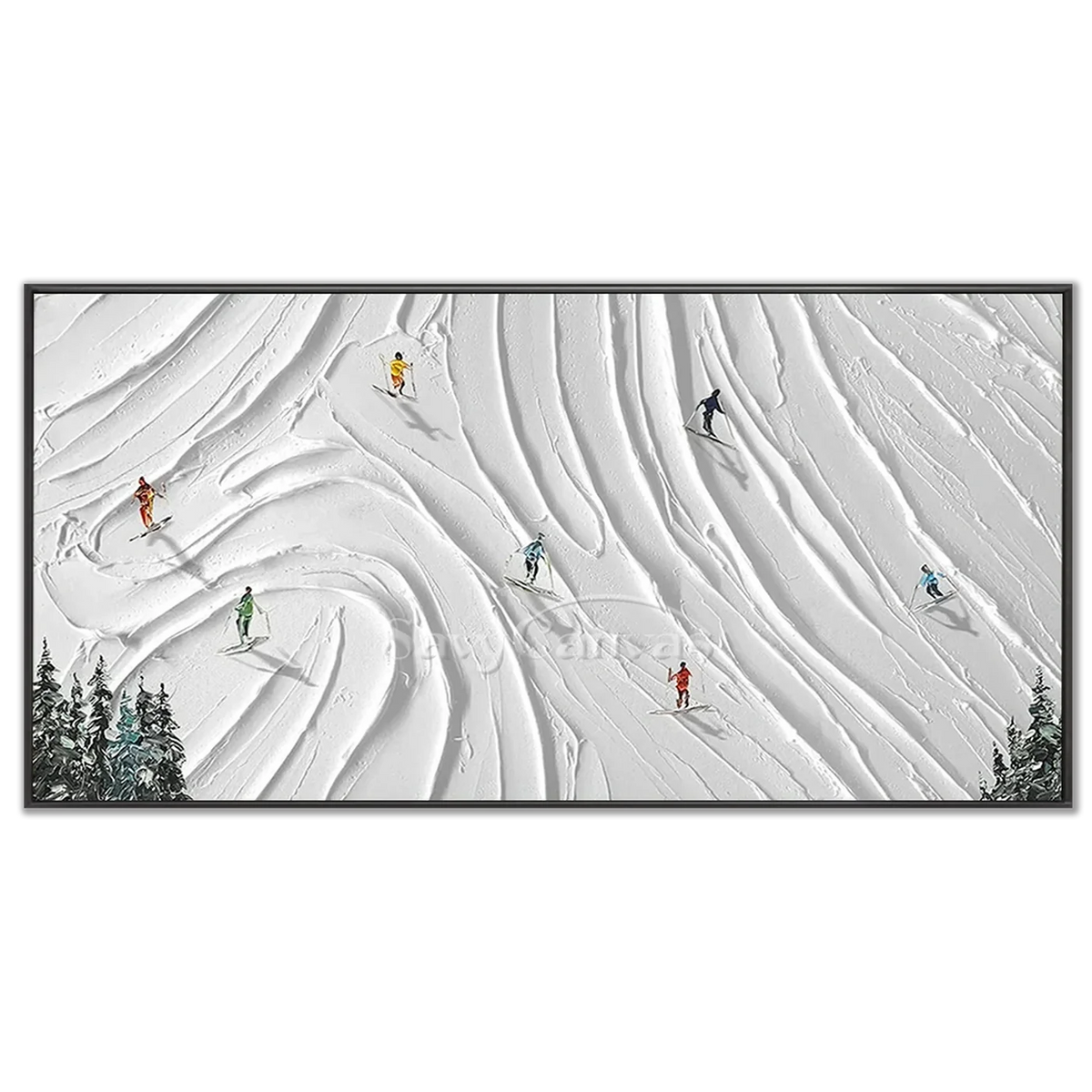 Skiing_Sports_Art_Textured_Painting_Canvas-black-frame-03.webp
