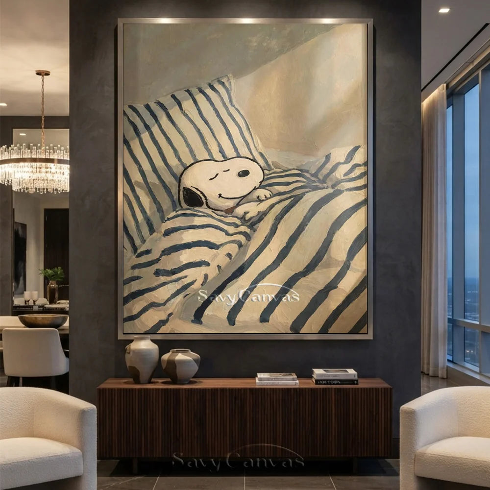 Handmade Cartoon Snoopy Bedtime Canvas Painting #SS 268