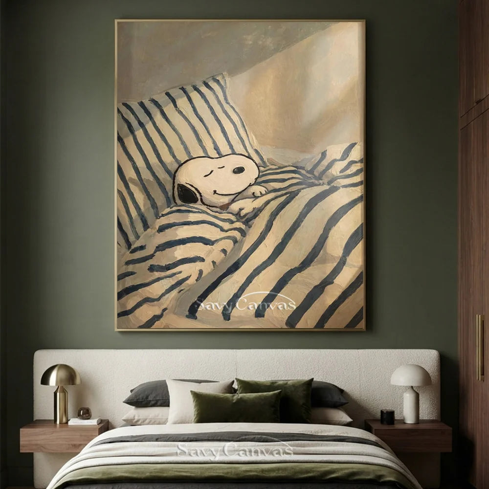 Handmade Cartoon Snoopy Bedtime Canvas Painting #SS 268