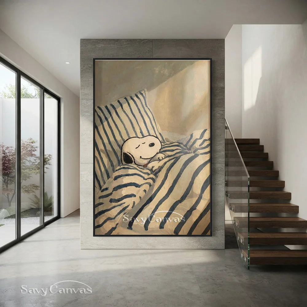 Handmade Cartoon Snoopy Bedtime Canvas Painting #SS 268