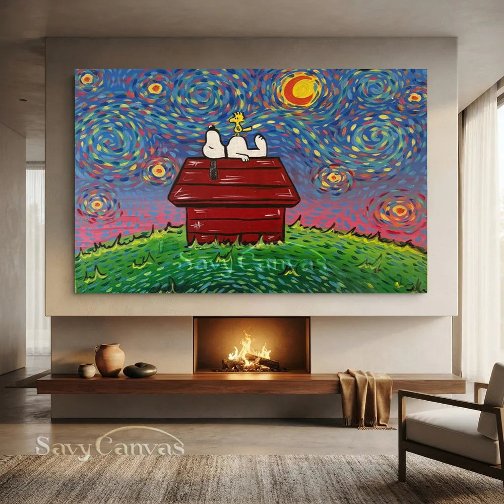 Post-Impressionism Snoopy Starry Night Canvas #SS 276