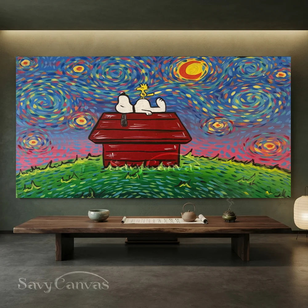 Post-Impressionism Snoopy Starry Night Canvas #SS 276