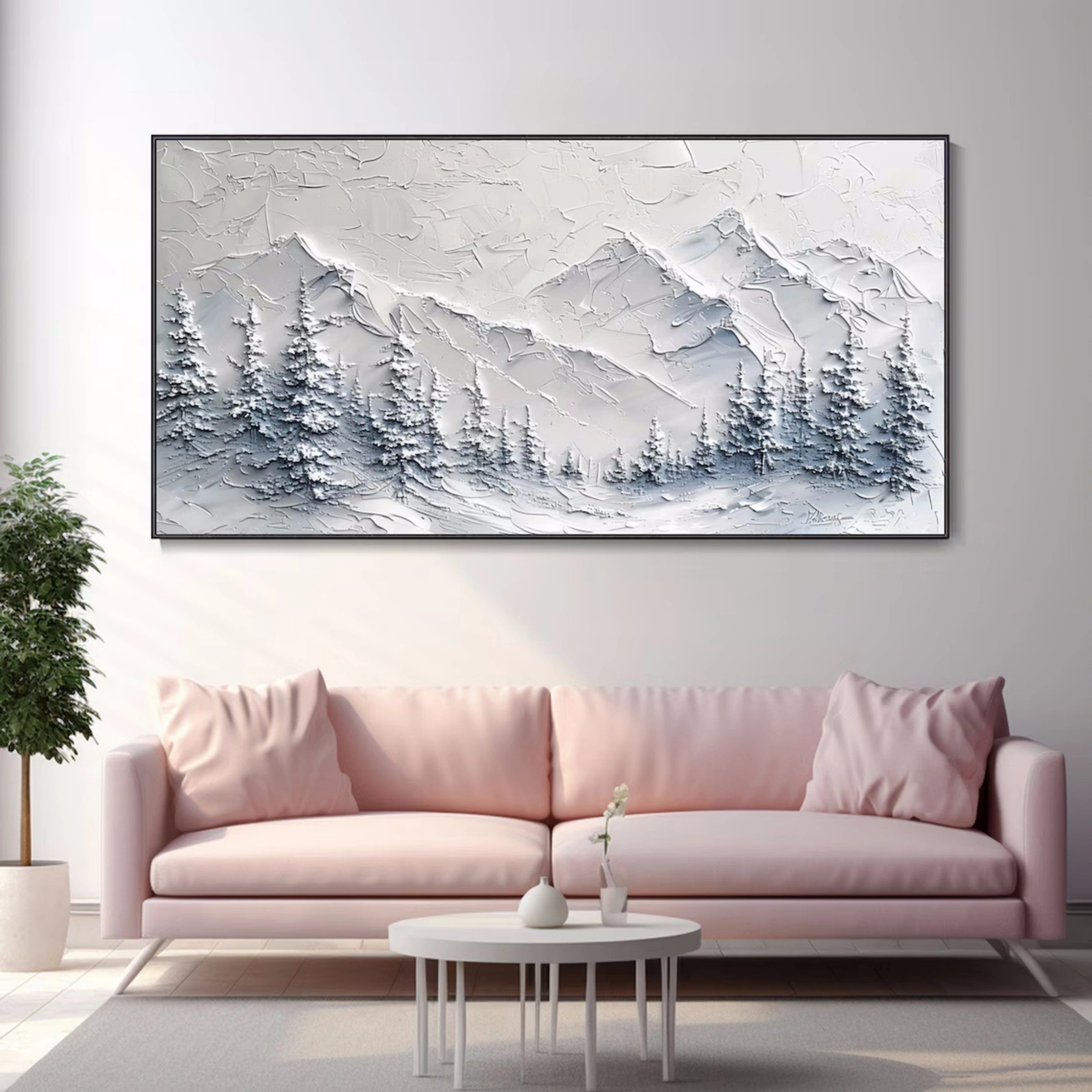 Snowy Pine Forest Wall Art – Textured Handmade Mountain Canvas