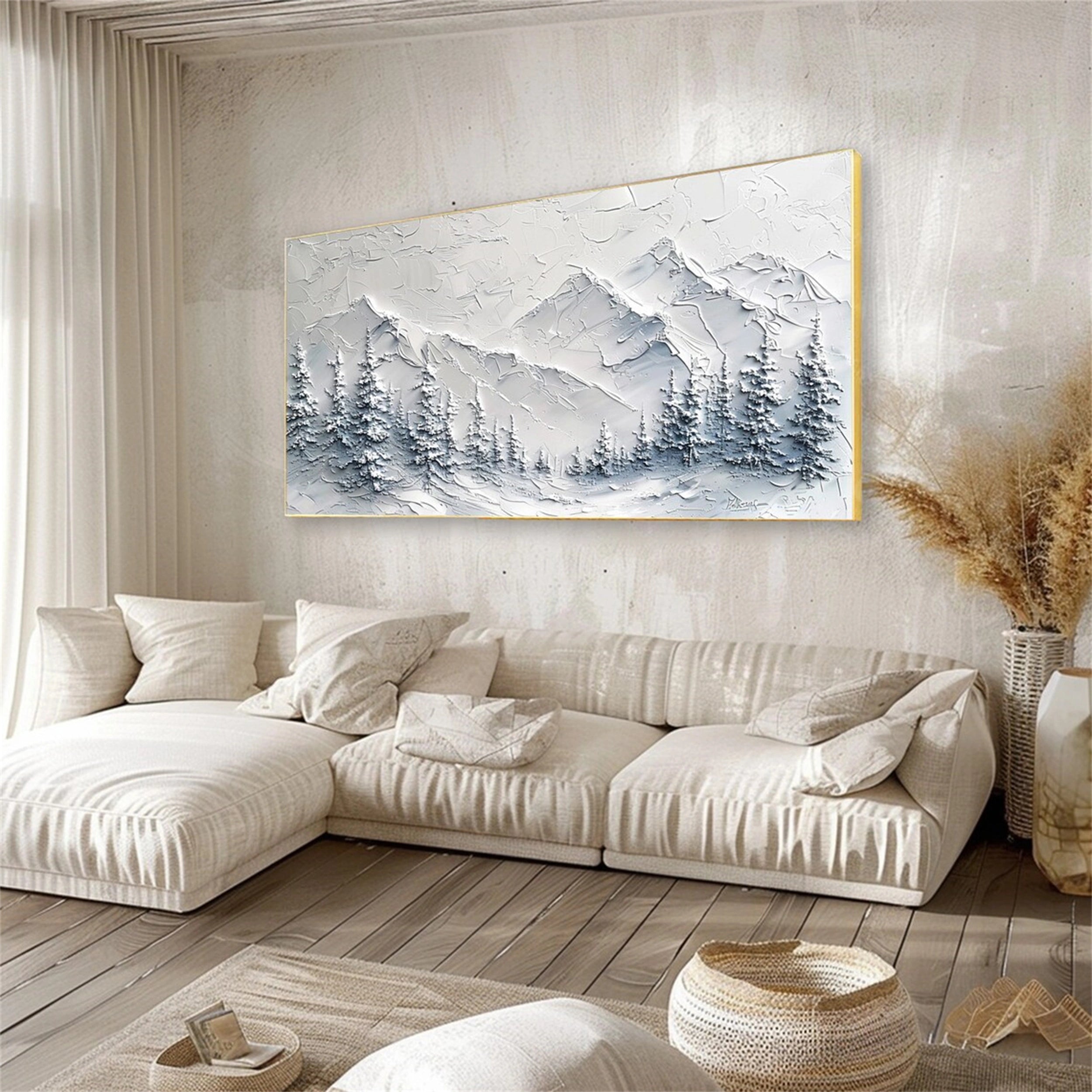 Snow Mountain Wall Art – Handmade Textured Winter Landscape #JJ 400