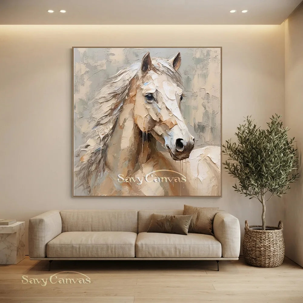 Soft Horse Artwork: Modern Neutral Animal Fine Art #ZZ 026