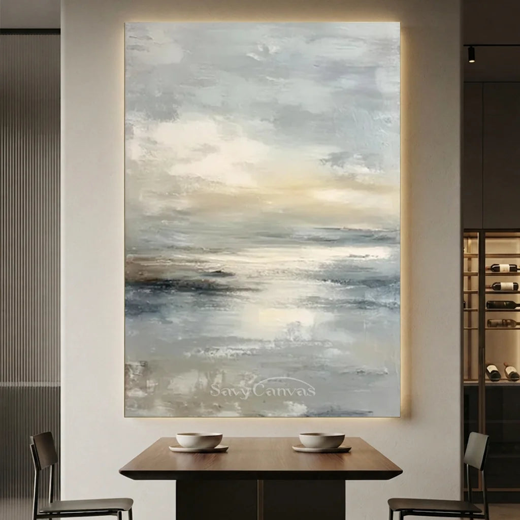 Handmade Soft Coastal Seascape Abstract Oil Painting #ZC 61