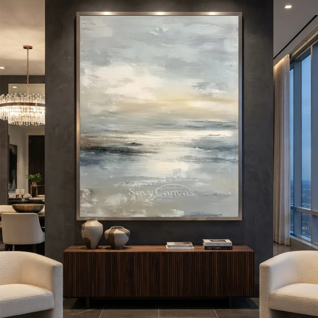 Handmade Soft Coastal Seascape Abstract Oil Painting #ZC 61