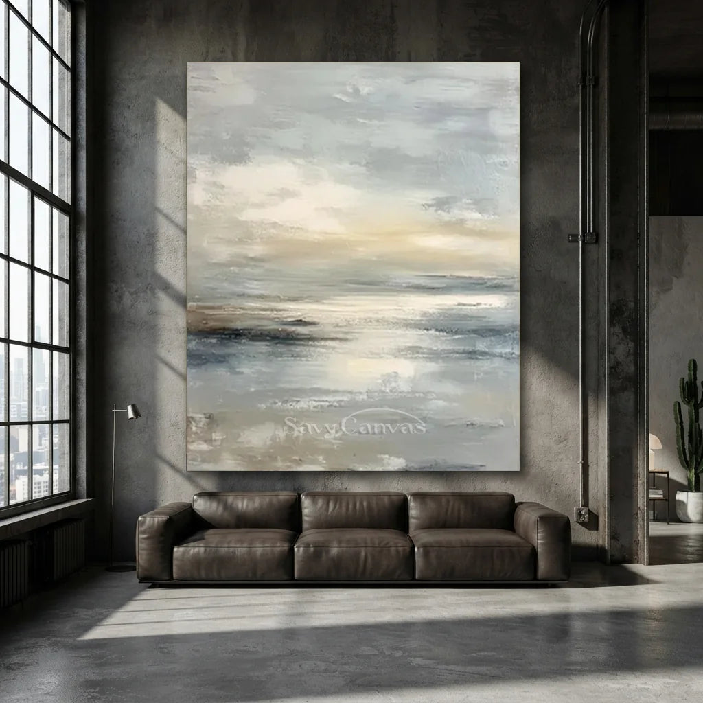 Handmade Soft Coastal Seascape Abstract Oil Painting #ZC 61