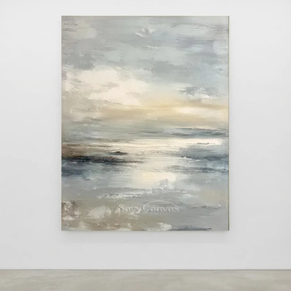 Handmade Soft Coastal Seascape Abstract Oil Painting #ZC 61