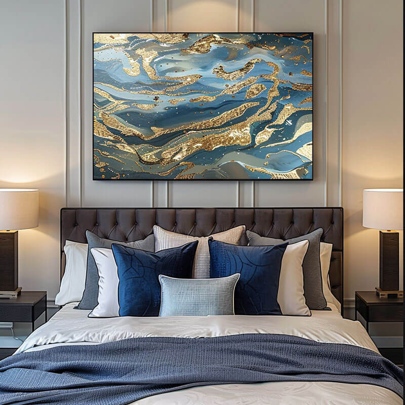 Blue and Gold Abstract Canvas Wall Art | Modern Luxury Print #AA 366
