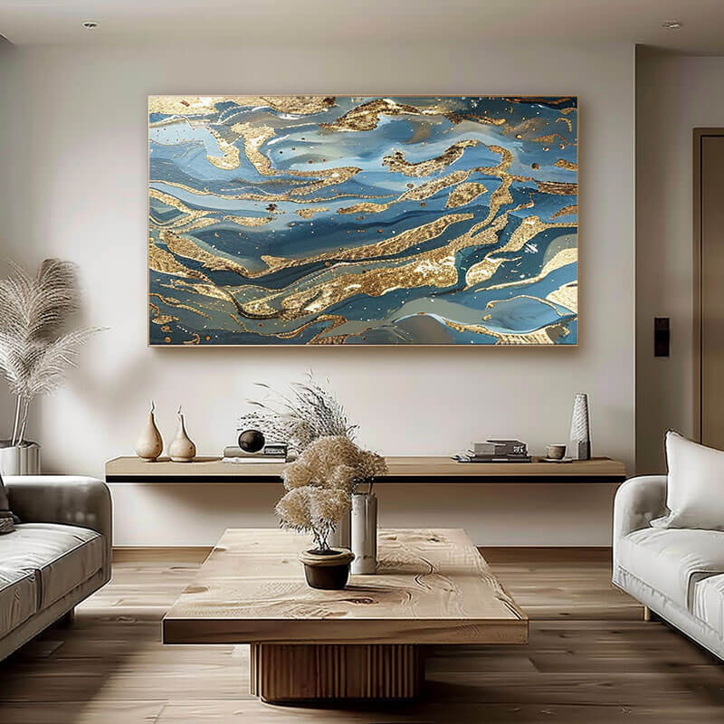 Blue and Gold Abstract Canvas Wall Art | Modern Luxury Print #AA 366