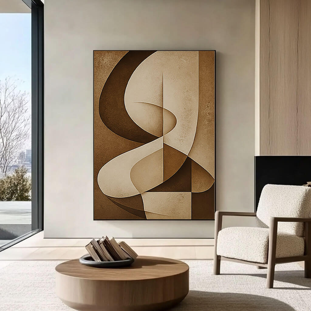 Brown and Beige Abstract Wall Art | Earth Tone Geometric Canvas #AA 385