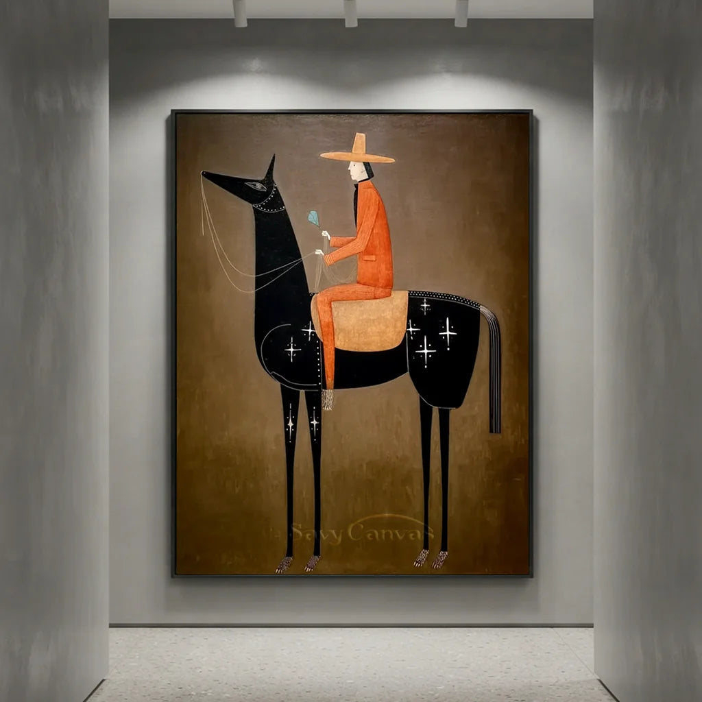 Hand-Painted Surrealism Starry Horse Rider Oil Painting #SS 338