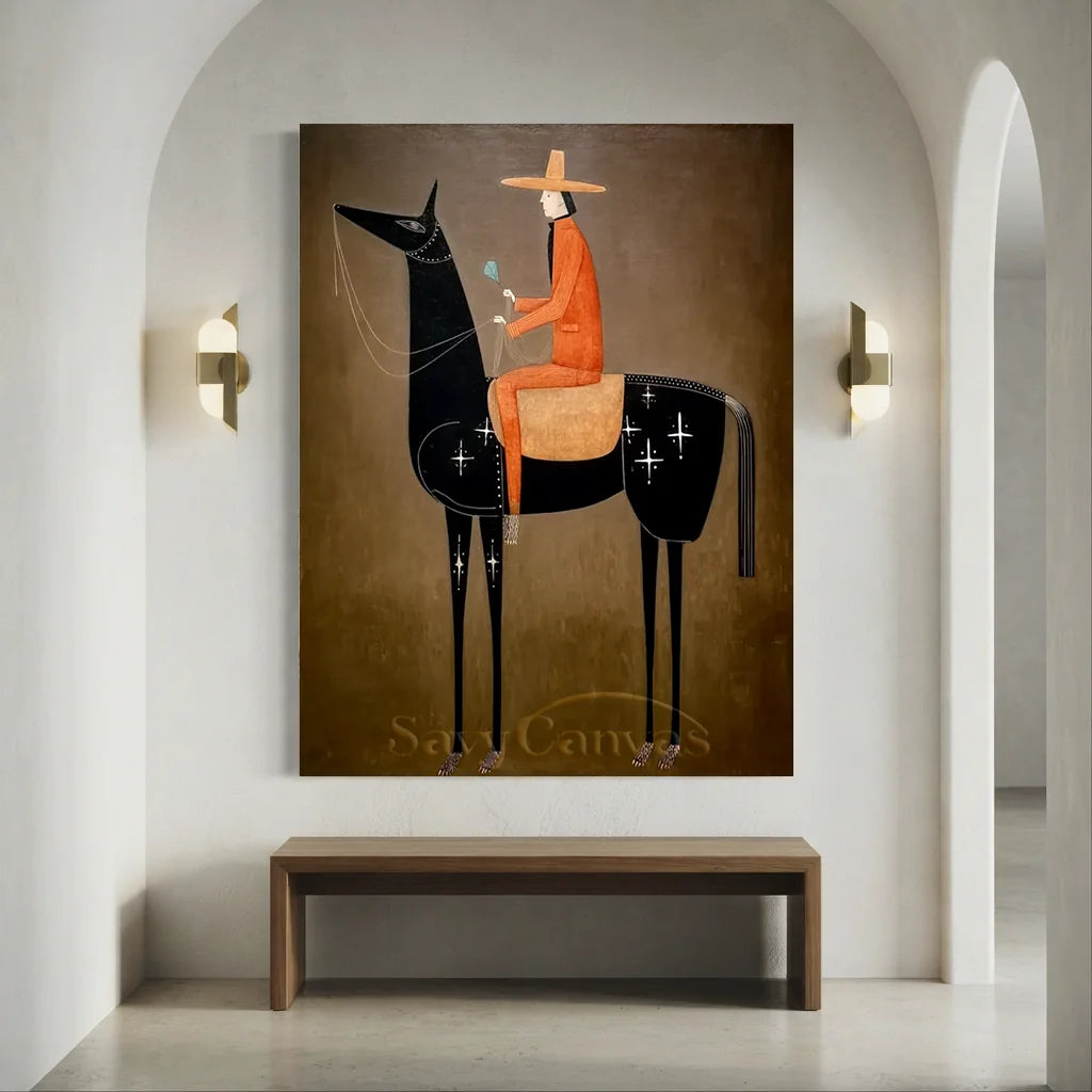 Hand-Painted Surrealism Starry Horse Rider Oil Painting #SS 338