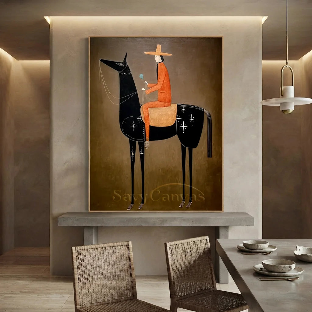 Hand-Painted Surrealism Starry Horse Rider Oil Painting #SS 338