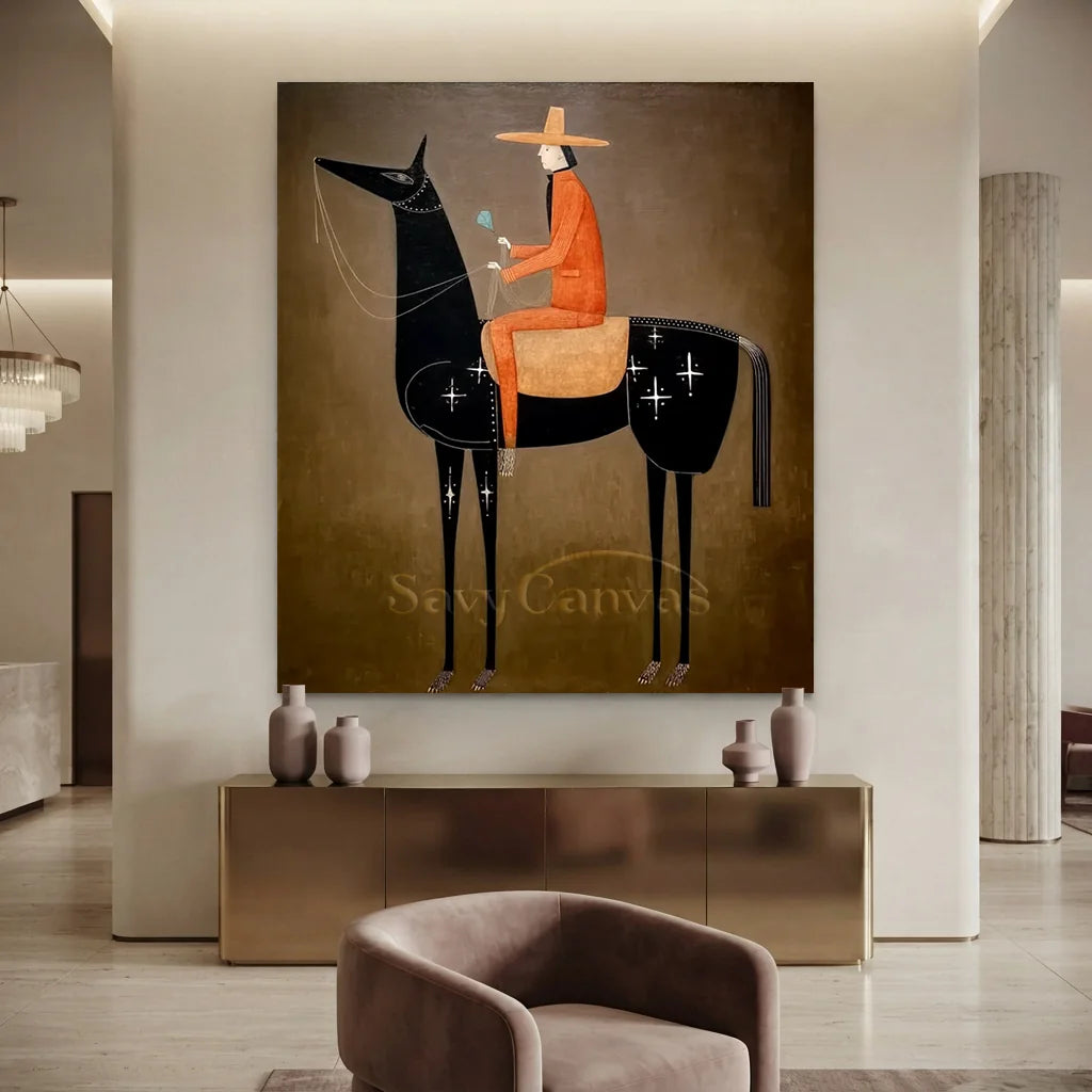 Hand-Painted Surrealism Starry Horse Rider Oil Painting #SS 338