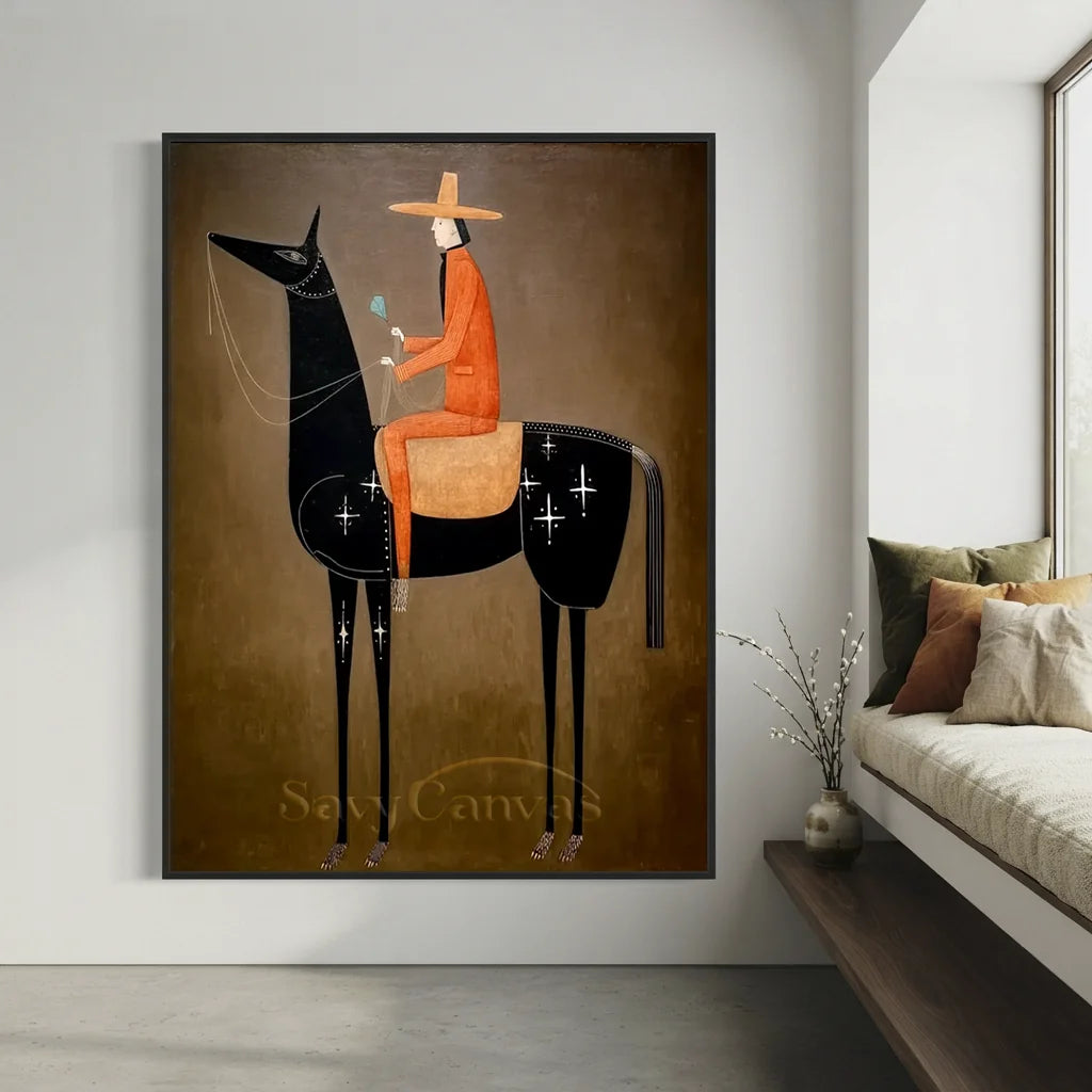 Hand-Painted Surrealism Starry Horse Rider Oil Painting #SS 338