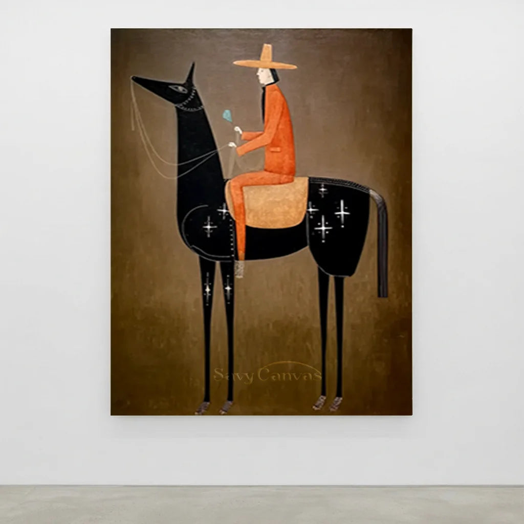 Hand-Painted Surrealism Starry Horse Rider Oil Painting #SS 338
