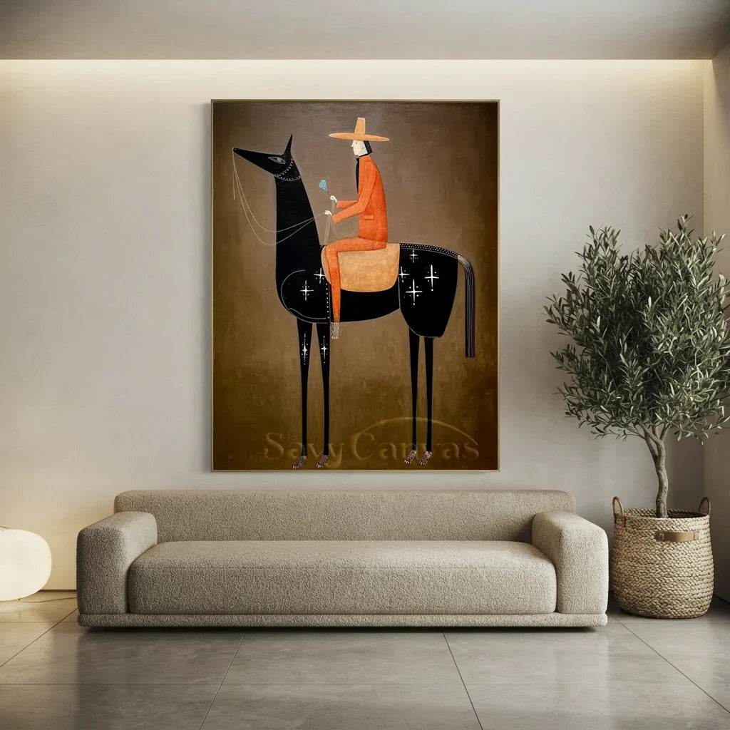 Hand-Painted Surrealism Starry Horse Rider Oil Painting #SS 338