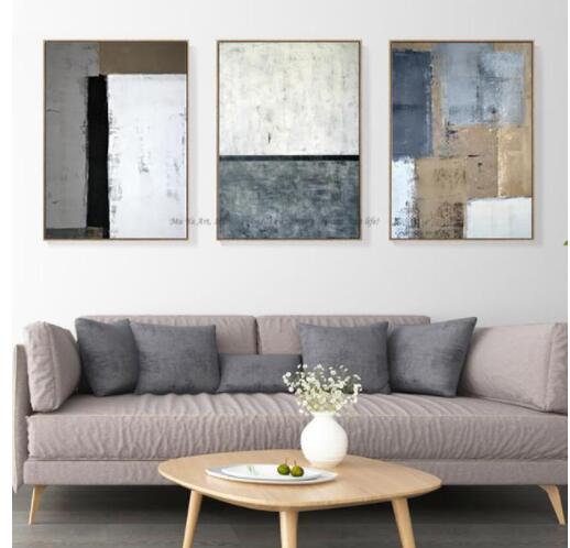 Large Neutral Wall Art Set | 3 Panel Black White Brown Abstract Decor