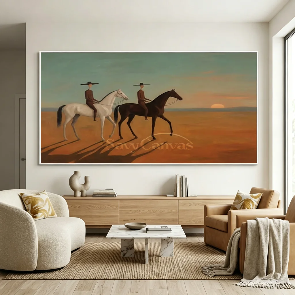 Handmade Expressionist Desert Sunset Cowboy Oil Painting #SS 358