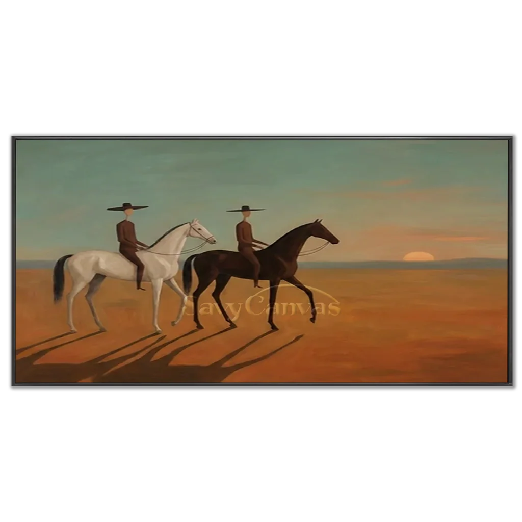 Handmade Expressionist Desert Sunset Cowboy Oil Painting #SS 358