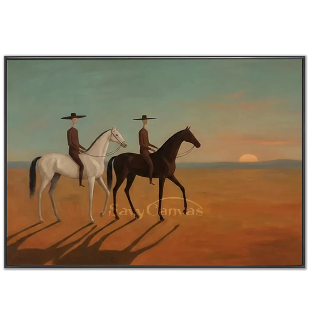 Handmade Expressionist Desert Sunset Cowboy Oil Painting #SS 358