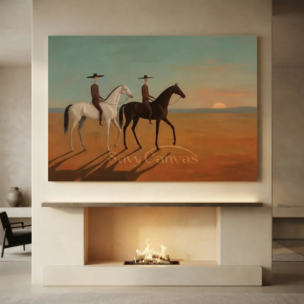 Handmade Expressionist Desert Sunset Cowboy Oil Painting #SS 358
