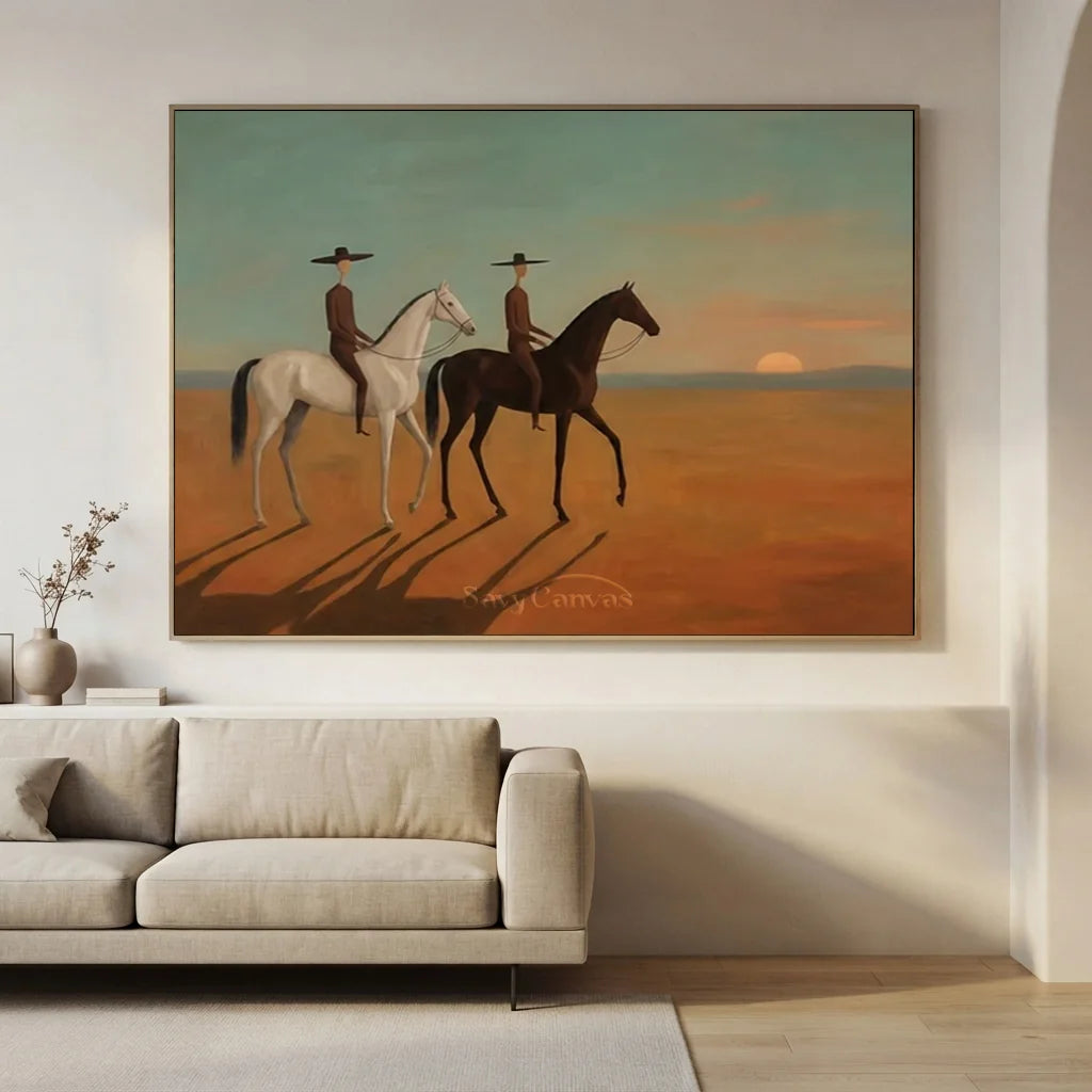 Handmade Expressionist Desert Sunset Cowboy Oil Painting #SS 358