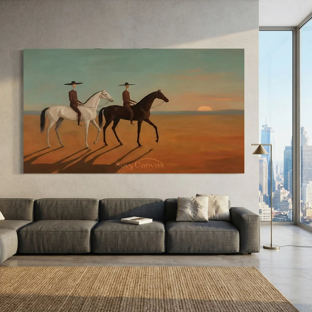 Handmade Expressionist Desert Sunset Cowboy Oil Painting #SS 358