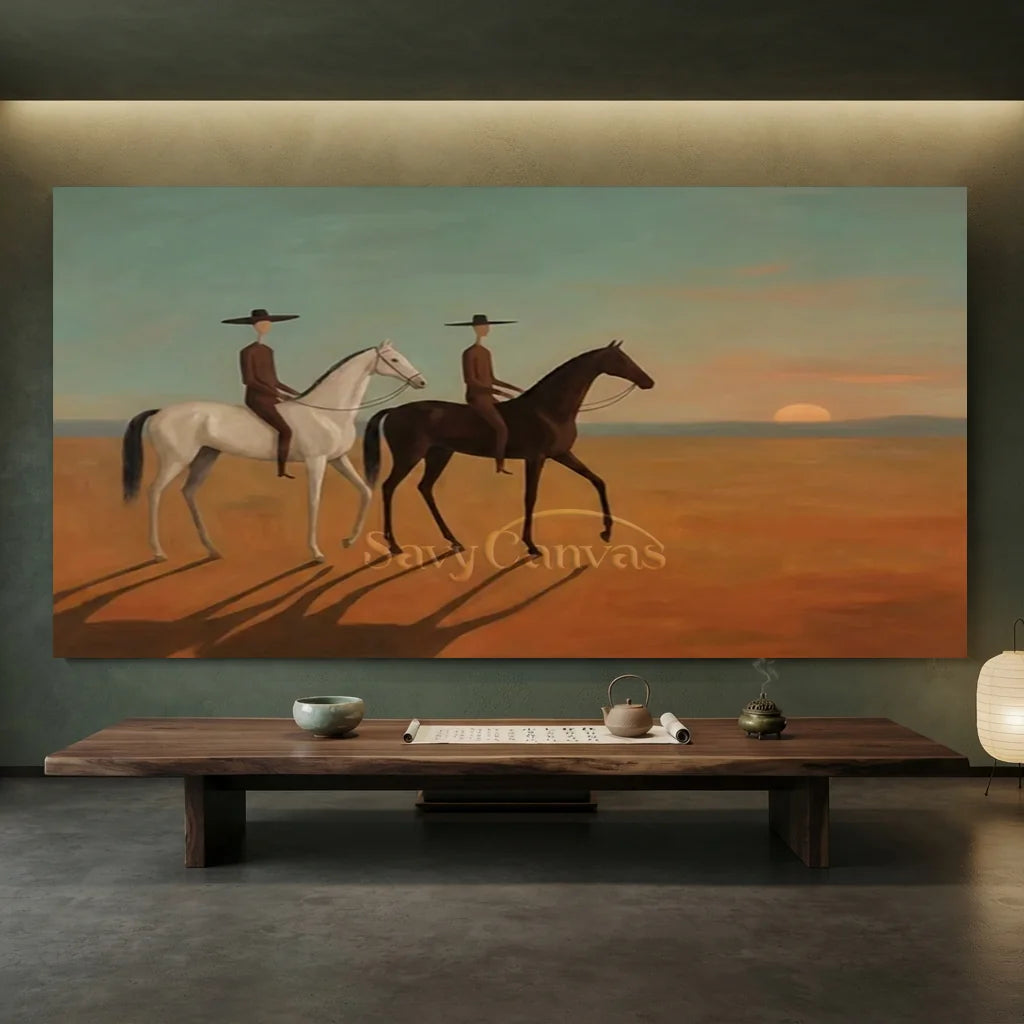 Handmade Expressionist Desert Sunset Cowboy Oil Painting #SS 358
