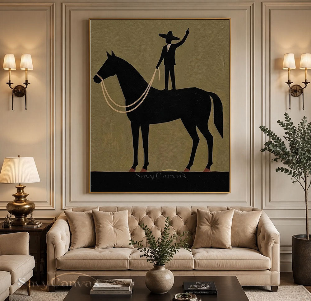 Handmade Surrealist Horse Rider Canvas Oil Painting #SS 224