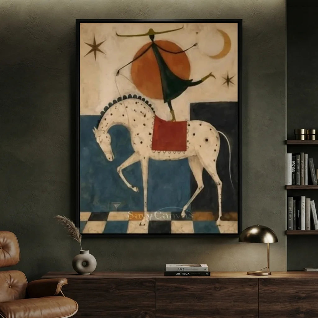Hand-Painted Surrealism Acrobat & Horse Oil Painting #SS 339