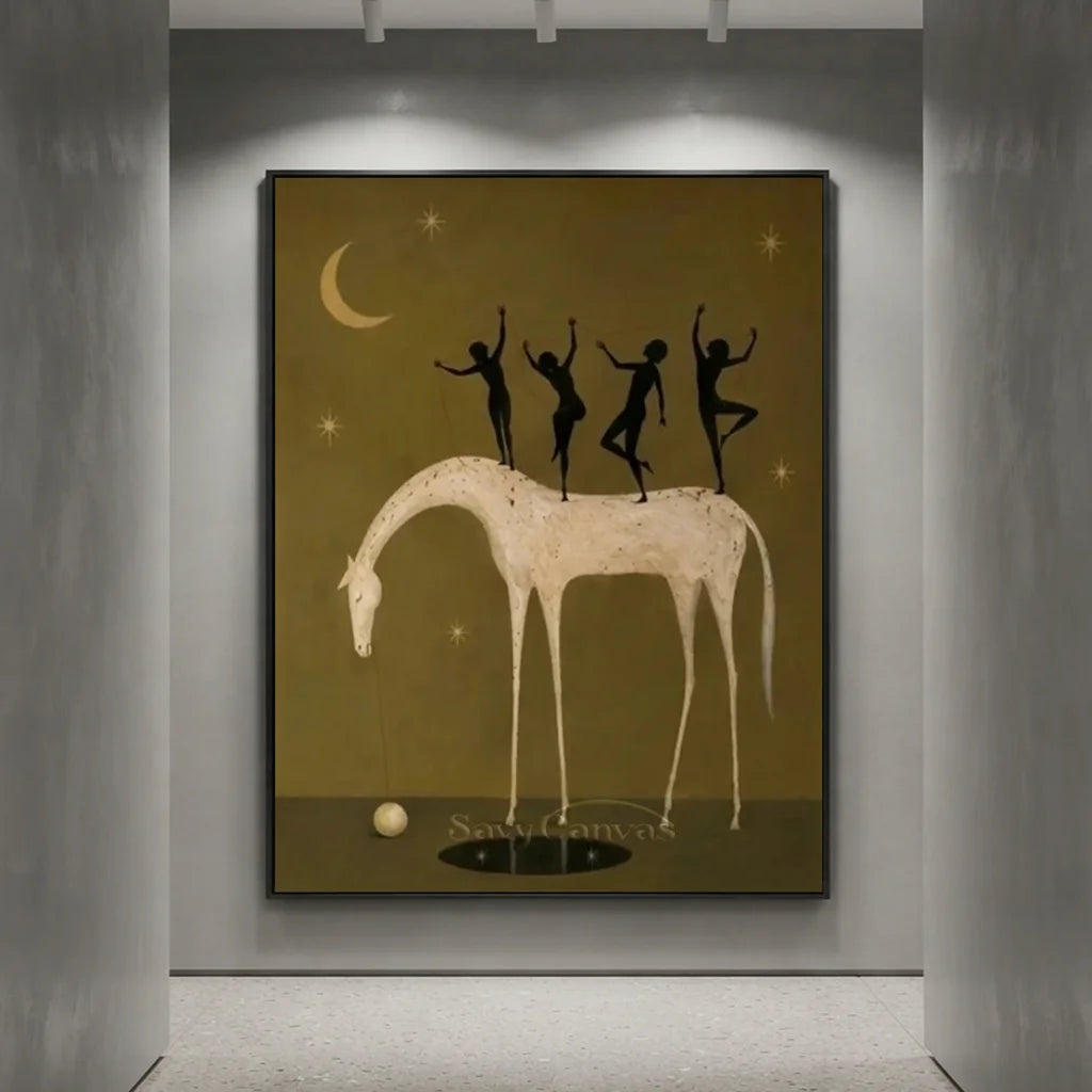 Hand-Painted Surrealism Dancers & Horse Oil Painting #SS 340
