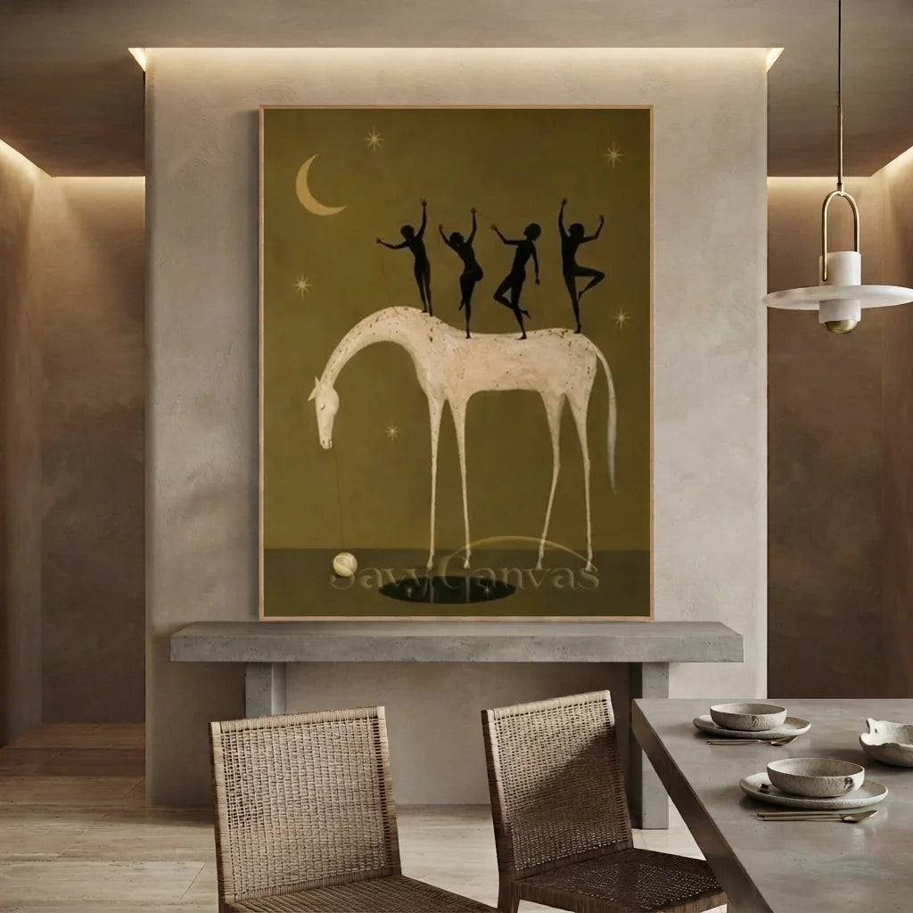 Hand-Painted Surrealism Dancers & Horse Oil Painting #SS 340