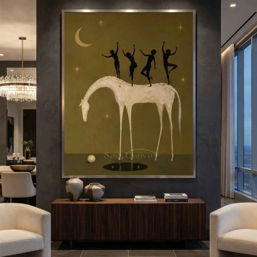 Hand-Painted Surrealism Dancers & Horse Oil Painting #SS 340