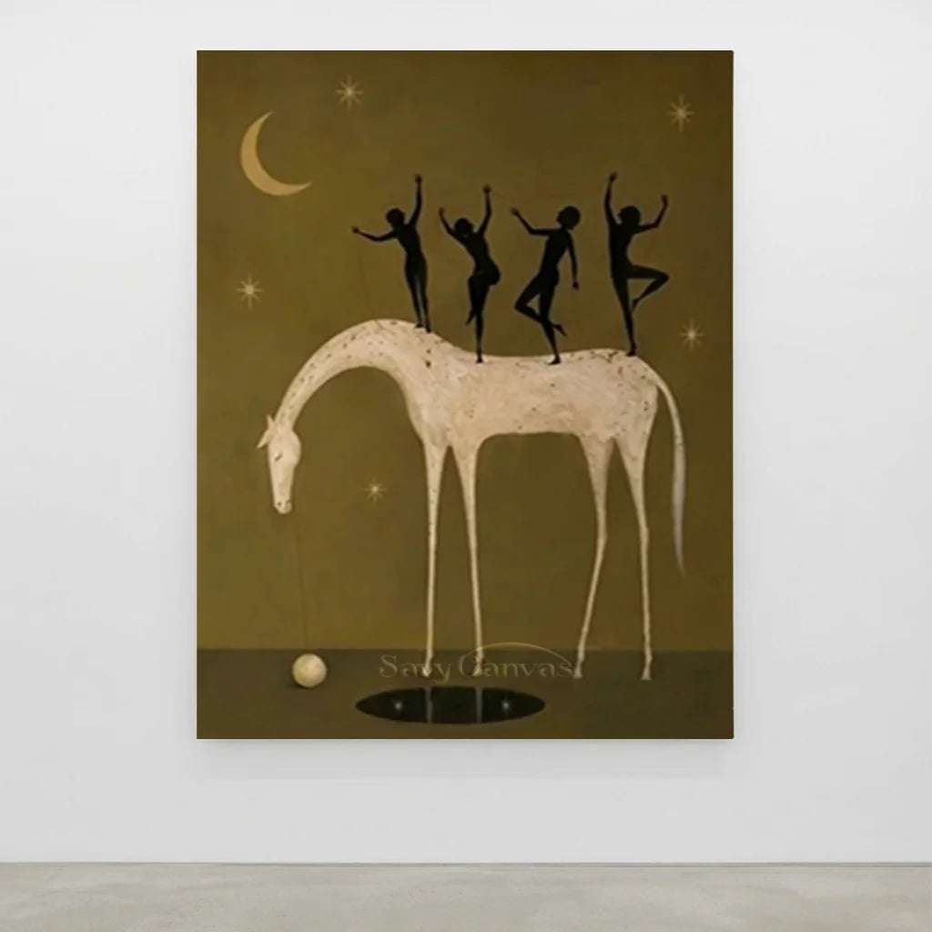 Hand-Painted Surrealism Dancers & Horse Oil Painting #SS 340